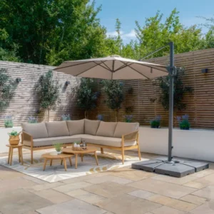 Oak Garden Land - Helios 3m Round Rotating Cantilever Parasol with Base - Clay Beige