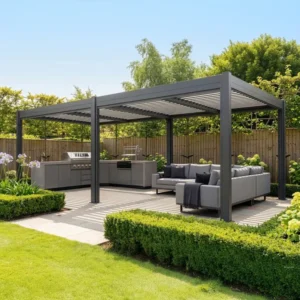 Oak Garden Land - Como 7.8m x 4m Aluminium Metal Outdoor Garden Pergola - Grey