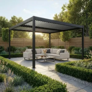 Oak Garden Land - Como 4m x 4m Aluminium Metal Outdoor Garden Pergola - Grey