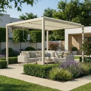 Oak Garden Land - Como 3m x 4m Aluminium Garden Pergola With LED Lights - Latte