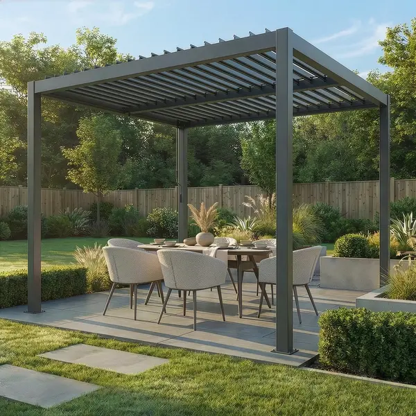Oak Garden Land - Como 3m x 3m Aluminium Metal Outdoor Garden Pergola - Grey