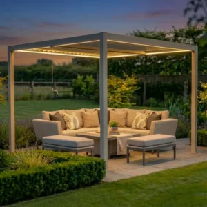 Oak Garden Land - Como 3m x 3m Aluminium Metal Outdoor Garden Pergola - Latte