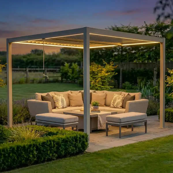 Oak Garden Land - Como 3m x 3m Aluminium Metal Outdoor Garden Pergola - Latte