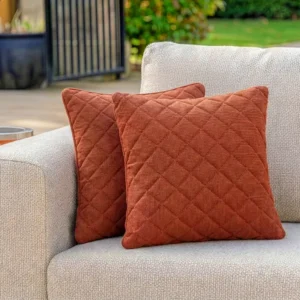Oak Garden Land - Pair of Outdoor Fabric Quilted Scatter Cushion (38x38cm) - Terracotta