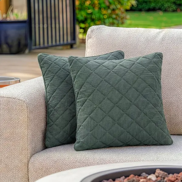 Oak Garden Land - Pair of Outdoor Fabric Quilted Scatter Cushion (38x38cm) - Sage Green