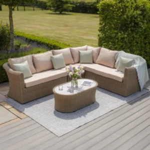 Oak Garden Land - Winchester Large Rattan Corner Sofa Set - Ceramic Glass