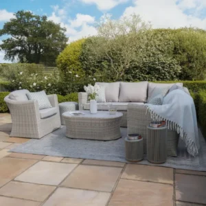 Oak Garden Land - Oxford Small Rattan Corner Sofa Set with Armchair - Ceramic Glass