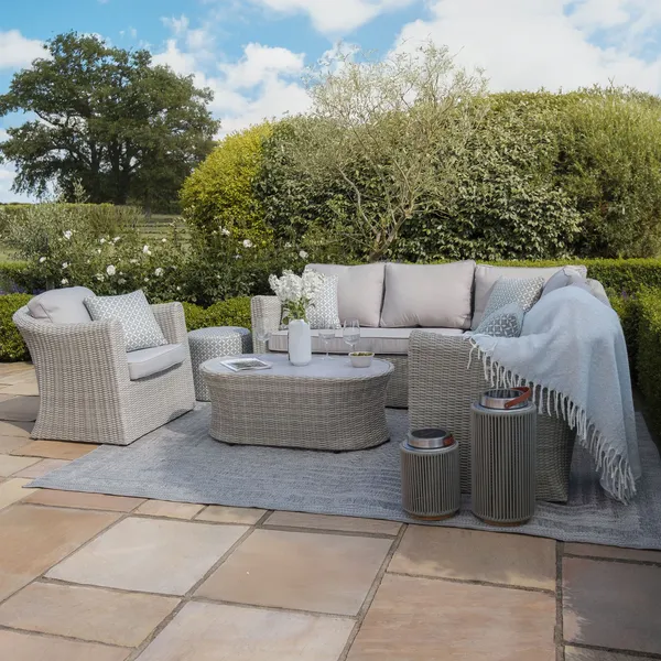Oak Garden Land - Oxford Small Rattan Corner Sofa Set with Armchair - Ceramic Glass