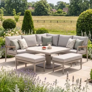 Oak Garden Land - Cambridge Rattan Rope Corner Sofa Dining Set with Sintered Stone Rising Table & 2 Footstools