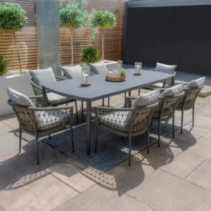 Oak Garden Land - Monaco Rope Weave 8 Seat Rectangular Dining Set - Ivy Green