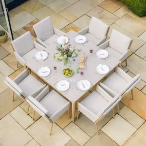 Oak Garden Land - Burford 8 Seat Aluminium Square Dining Set - Almond