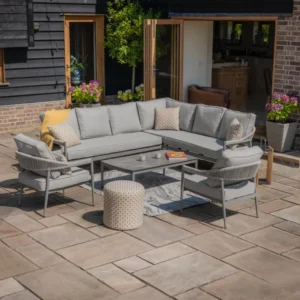 Oak Garden Land - Florence Rope Weave Large Corner Sofa Set with Rectangular Coffee Table & 2 Armchairs