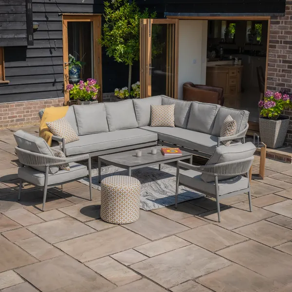 Oak Garden Land - Florence Rope Weave Large Corner Sofa Set with Rectangular Coffee Table & 2 Armchairs