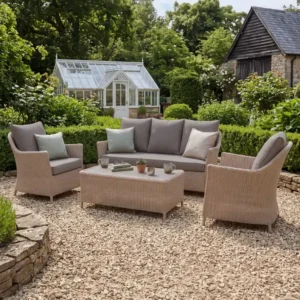 Oak Garden Land - Turin 3 Seat Rattan Sofa Set with Rectangular Coffee Table - Natural