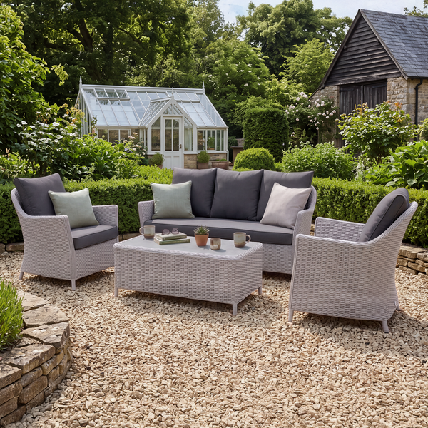 Oak Garden Land - Turin 3 Seat Rattan Sofa Set with Rectangular Coffee Table - Light Grey