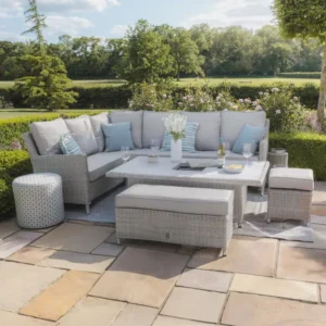 Oak Garden Land - Oxford Rattan Corner Dining Set with Ice Bucket & Rising Table - Ceramic Glass