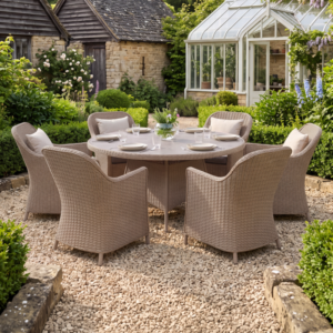Oak Garden Land - Turin 6 Seat Round Rattan Dining Set - Natural