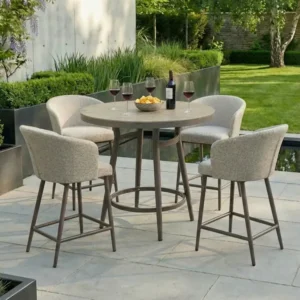 Oak Garden Land - Outdoor Fabric Zen 4 Seat Low Round Bar Set - Latte