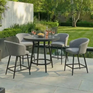 Oak Garden Land - Outdoor Fabric Zen 4 Seat Low Round Bar Set - Zinc Grey