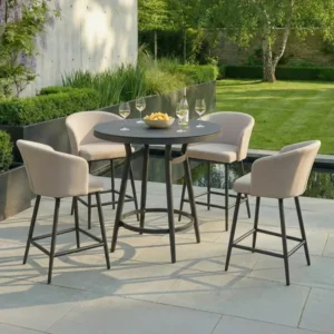Oak Garden Land - Outdoor Fabric Zen 4 Seat Low Round Bar Set - Oatmeal