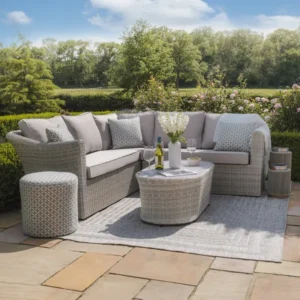 Oak Garden Land - Oxford Small Rattan Corner Sofa Set - Ceramic Glass