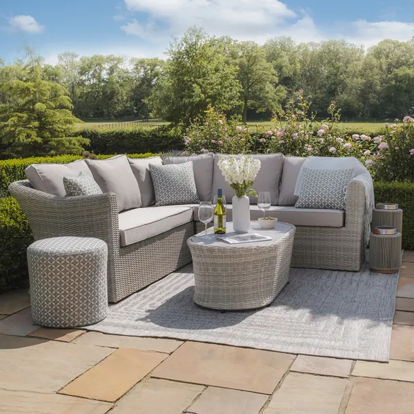 Oak Garden Land - Oxford Small Rattan Corner Sofa Set - Ceramic Glass