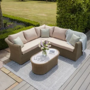 Oak Garden Land - Winchester Small Rattan Corner Sofa Set - Ceramic Glass