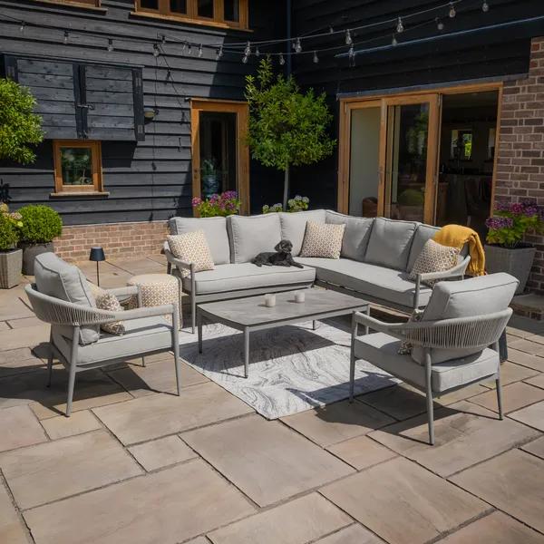 Oak Garden Land - Florence Rope Weave Small Corner Sofa Set with Rectangular Coffee Table & 2 Armchairs