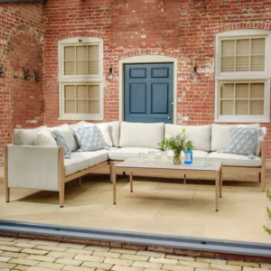 Oak Garden Land - Burford Large Aluminium Corner Sofa Set with Rectangular Coffee Table - Almond