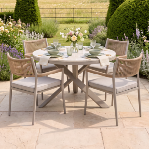 Oak Garden Land - Cambridge Rattan Rope 4 Seat Round Sintered Stone Dining Set