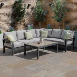 Oak Garden Land - Vancouver Large Aluminium Corner Sofa Set with Rectangular Coffee Table - Dove Grey