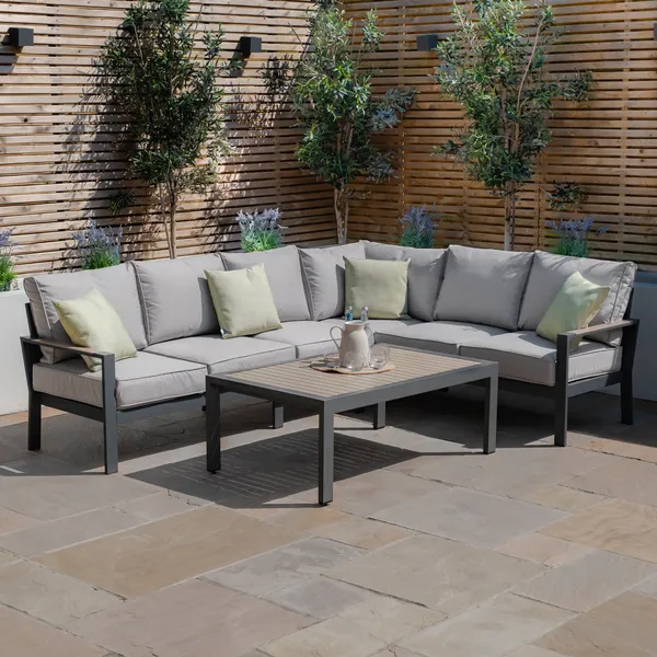 Oak Garden Land - Vancouver Large Aluminium Corner Sofa Set with Rectangular Coffee Table - Dove Grey