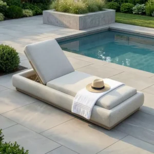 Oak Garden Land - Outdoor Fabric Lyon Sunlounger - Pebble