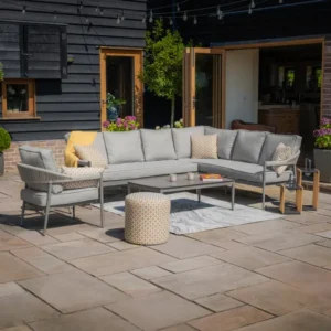 Oak Garden Land - Florence Rope Weave Large Corner Sofa Set with Rectangular Coffee Table & Armchair