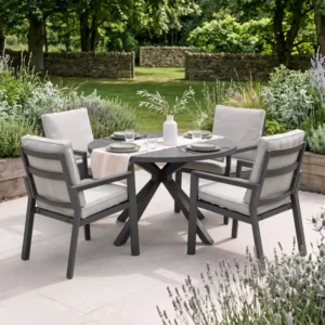 Oak Garden Land - New York 4 Seat Round Aluminium Ceramic Glass Dining Set - Dove Grey