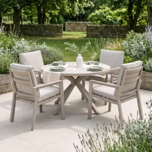 Oak Garden Land - New York 4 Seat Round Aluminium Ceramic Glass Dining Set - Latte