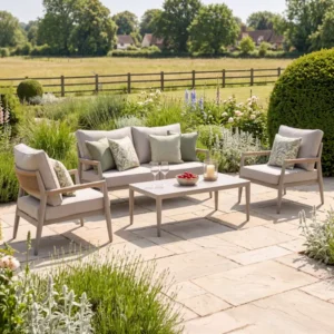Oak Garden Land - Cambridge Rattan Rope 2 Seat Sofa Set with 2 Armchairs & Sintered Stone Coffee Table