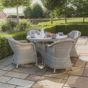 Oak Garden Land - Oxford Heritage 4 Seat Round Rattan Dining Set - Ceramic Glass