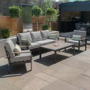 Oak Garden Land - Vancouver 3 Seat Aluminium Sofa Set with Rectangular Coffee Table - Dove Grey