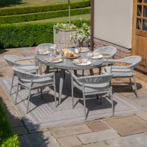 Oak Garden Land - Florence Rope Weave 6 Seat Oval Dining Set with Lazy Susan