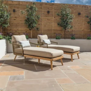 Oak Garden Land - Bali Rope Weave Double Sunlounger Set with Small Square Coffee Table