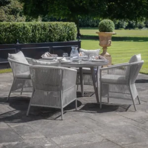 Oak Garden Land - Maldives Rope Weave 4 Seat Round Dining Set with Lazy Susan
