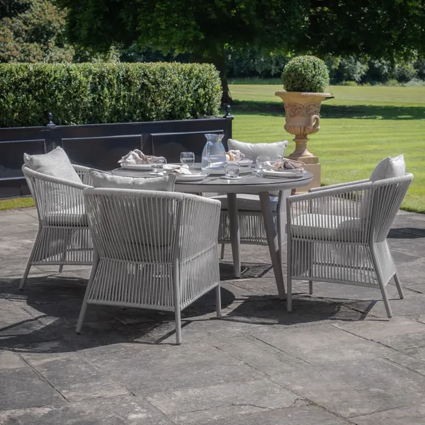 Oak Garden Land - Maldives Rope Weave 4 Seat Round Dining Set with Lazy Susan