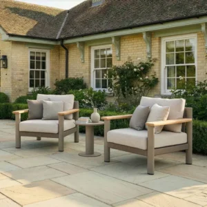 Oak Garden Land - Sicily Rope Weave Lounge Set with Round Side Table - Café