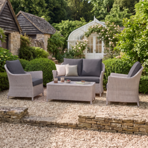Oak Garden Land - Turin 2 Seat Rattan Sofa Set with Rectangular Coffee Table - Light Grey