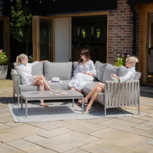 Oak Garden Land - Milan Rope Weave Small Corner with Rectangular Coffee Table - Cool Linen