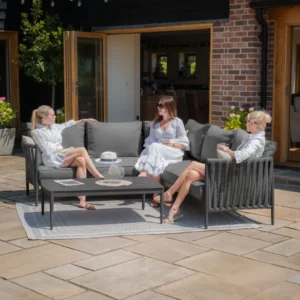 Oak Garden Land - Milan Rope Weave Small Corner with Rectangular Coffee Table - Charcoal