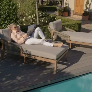 Oak Garden Land - Martinique Rope Weave Double Sunlounger Set with Round Coffee Table