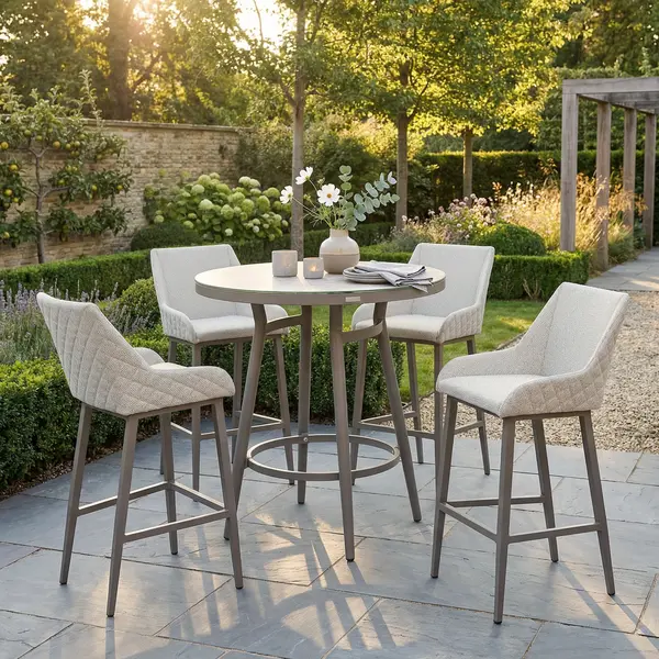 Oak Garden Land - Outdoor Fabric Regal 4 Seat Round Bar Set - Latte