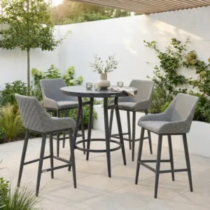 Oak Garden Land - Outdoor Fabric Regal 4 Seat Round Bar Set - Zinc Grey